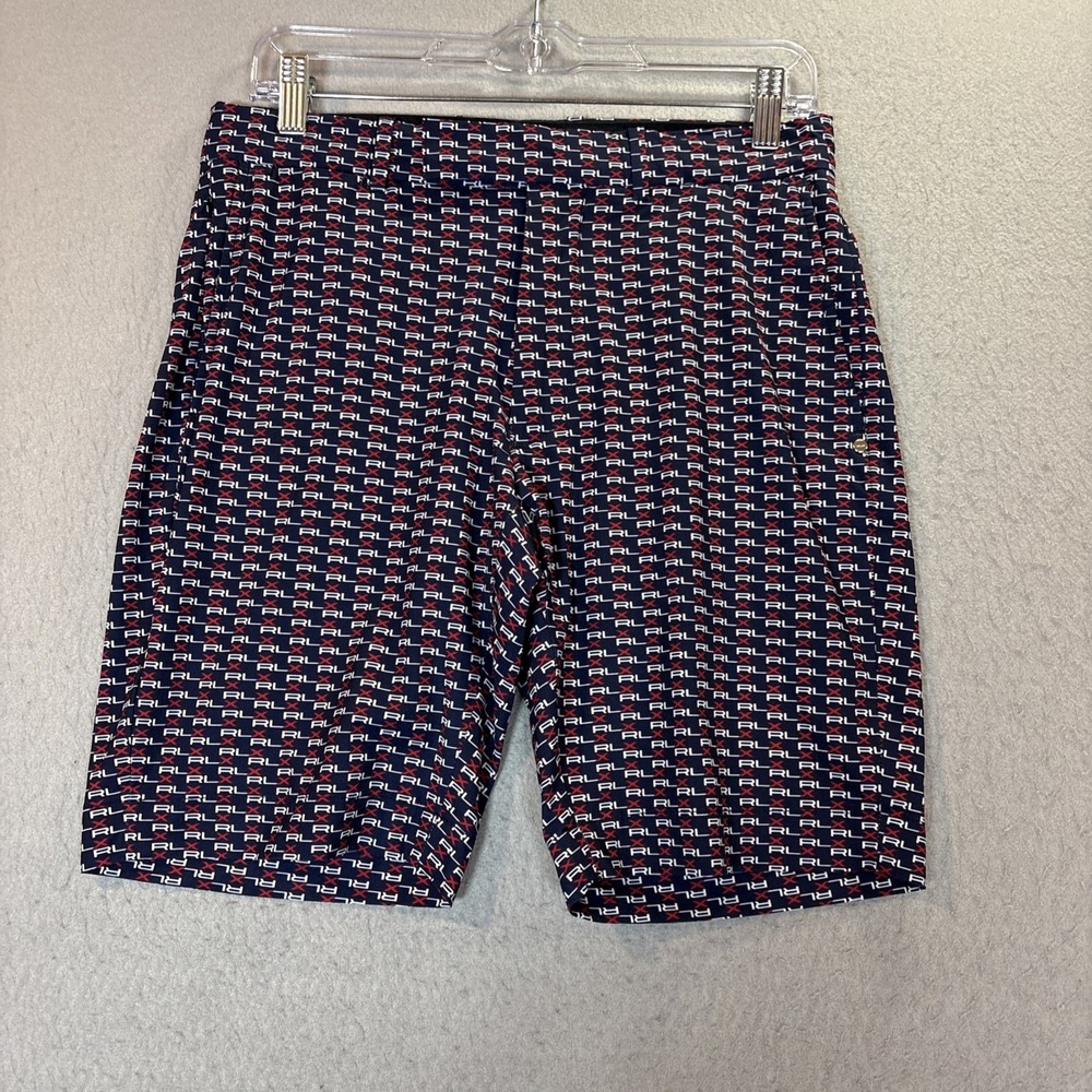 RLX Ralph Lauren Logo All Over Print Golf Shorts Men 29 Tailored Fit Stretch EUC
